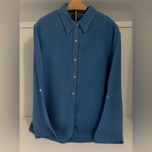 Ralph Lauren Women’s 100% Silk Classic Blue Button Down Casual Shirt Size : XL